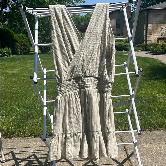 American Eagle Outfitters | Dresses | American Eagle Outfitters Beige And  White Striped Dress | Poshmark